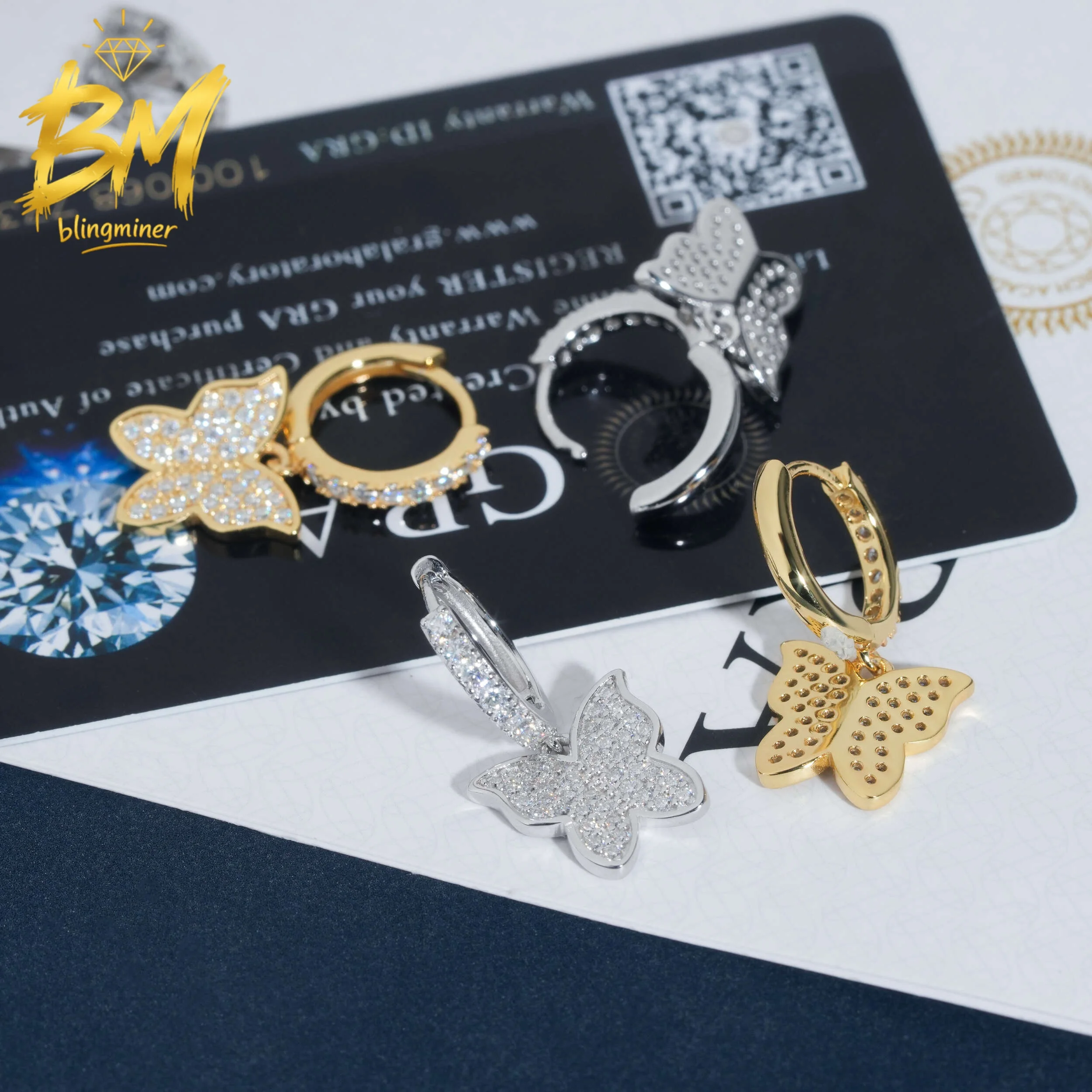 Blingminer Butterfly Drop VVS Moissanite Earrings For Men Women S925 Silver Ear Studs Pass Diamonds Tester GRA Free Shipping