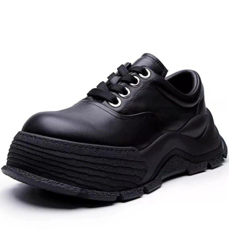 Europe Style Bread Shoes Men's Men's Genuine Leather White Sports Leisure Shoes Comfortable Thick Soled Height Increasing Shoes