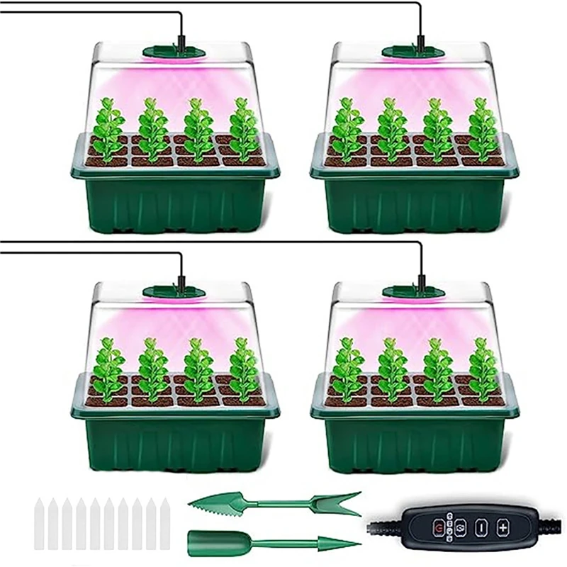 12 Cells LED Growth Light Seed Starter Trays Kit 4 Timed & 5 Adjustable Brightness Plant Seedling Box with Ventilation Valve