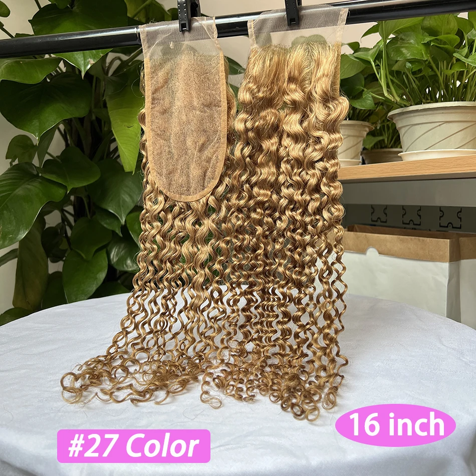 #27 Color Deep Curly 4x6 Inch Transparent Lace Closure Human Hair Melt Skin Invisible Bleached Knots Invisible Lace For Women