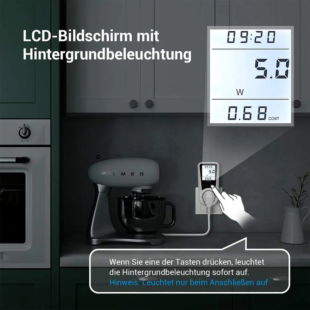 Wattmètre numérique ca, compteur d'énergie électrique LCD, moniteur de puissance, prise ue, compteur de tension