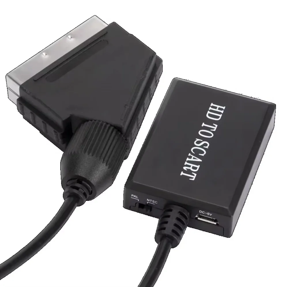 1080P HDMI-compatible to SCART Video Audio Upscale Converter Adapter for HD TV DVD for Sky Box STB Plug and Play DC Cable