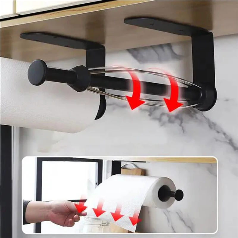 Stainless Steel Paper Roll Holder Organizer Adhesive Wall Mountl Rack Cling Film Storage Bathroom Toilet Paper Holder Storage