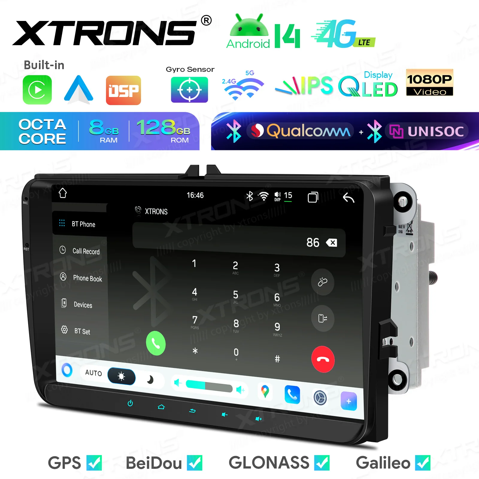 XTRONS QLED-Bildschirm 9'' Android 14 Auto-Multimedia-Player für Volkswagen Skoda SEAT Radio GPS DSP Carplay 4G BT Octa-Core 8+128GB