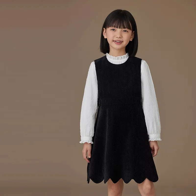 24 Autumn Dresses Black Pleated Pinafore Sleeveless School Dress 4-14 Years Old Back Center Conceal Zipper Girl Pleated Skirt