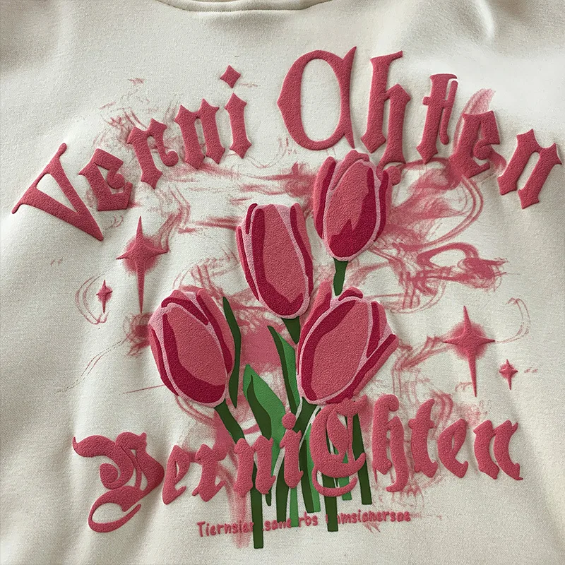 Sudadera con capucha de flor de tulipán para mujer, suéter holgado, chaqueta coreana que combina con todo, Tops de otoño y primavera