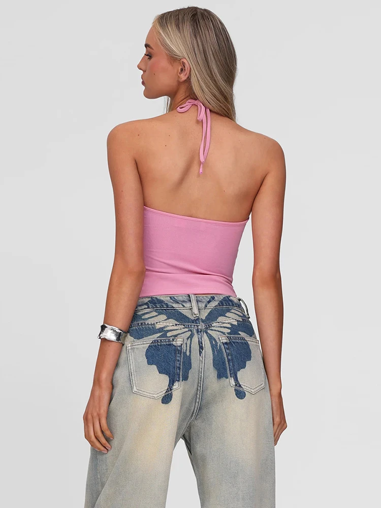 

Cutenew женские топы в форме бабочки, летние Hotsweet, универсальные узкие укороченные майки с низким вырезом для девочек, сексуальные популярные дикие майки