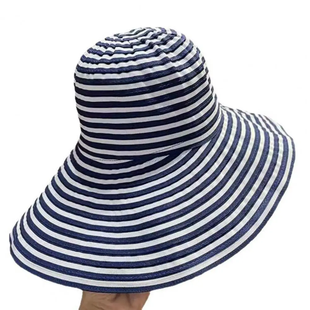 Foldable Beach Sun Hat Outdoor Sun Protection Hat Women’s Striped Sun Hat Wide Brim Uv Protection Beach Lightweight Breathable
