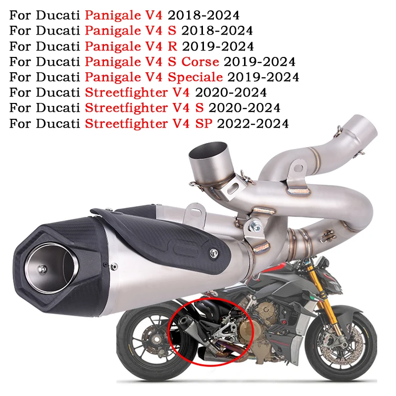 For Ducati Panigale V4 2018-2024 Motorcycle Exhaust System Mid Link Pipe Steel Carbon DB Killer Slip On Streetfighter V4 2020-24