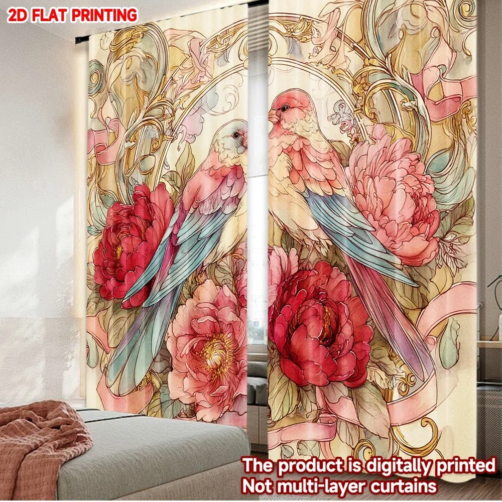 2D flat printing 2pcs Curtain Hummingbird floral print Digital Printed Polyester Drapes Holiday Decorations for Photo Booths &