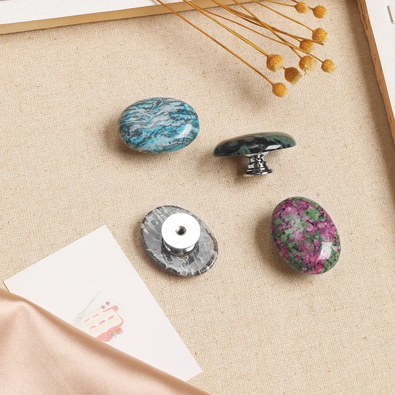 Natural Energy Stone Furniture Handle, Aluminum Alloy Base for Drawer, Wardrobe Pull Handle, Hardware Accessories DIY Decoration