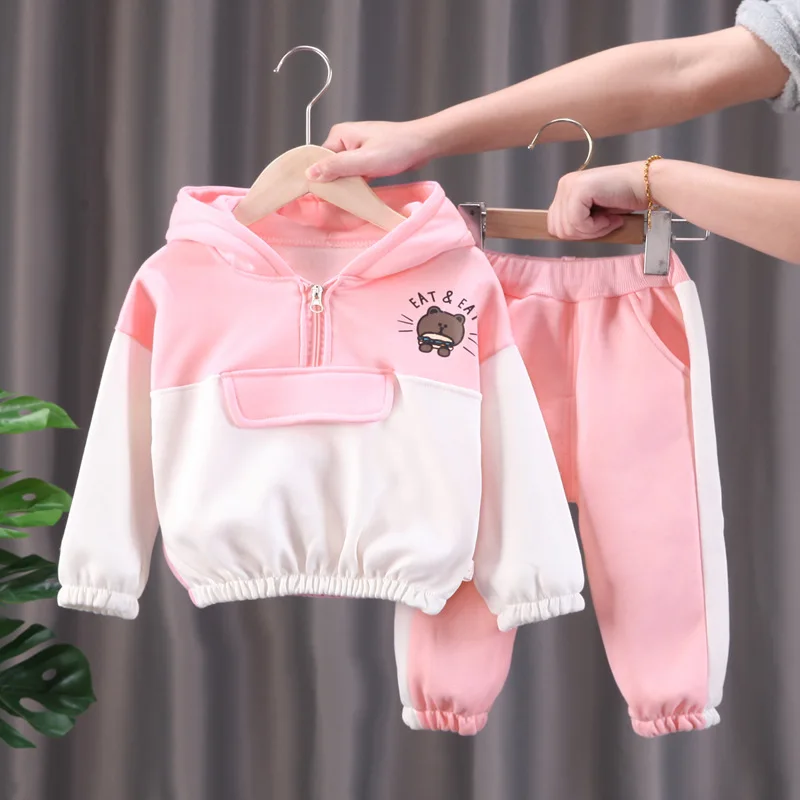 2022 Autumn Girls Clothing Sets 1-5 Years Baby Boys Warm Hooded Coats Pants Tracksuit Children Fleece Sweatshirt Clothes Set