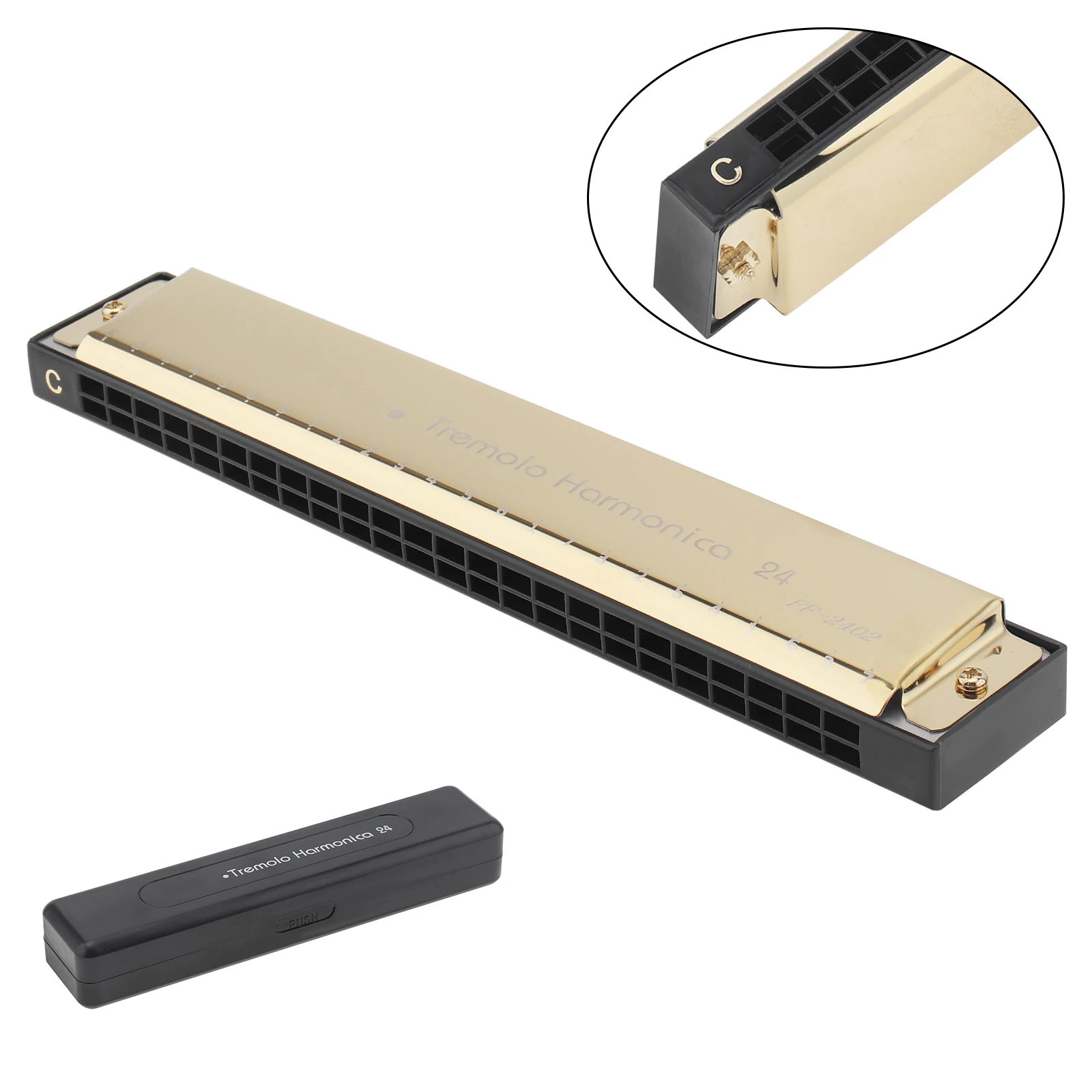 10 Hole 24 Hole Harmonica 8K Titanium Tremolo Tone Key C Harmonica Harp Mouth Organ Musical Instruments with Case