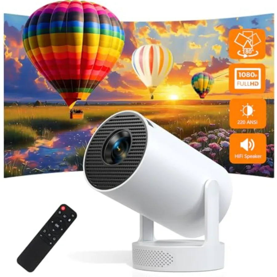 

Mini Projector Support 4K 1080P 220 ANSI Lumens 180 Rotatable with Built-in Apps Auto Vertical Keystone Manual Focus WiFi 6 Blu