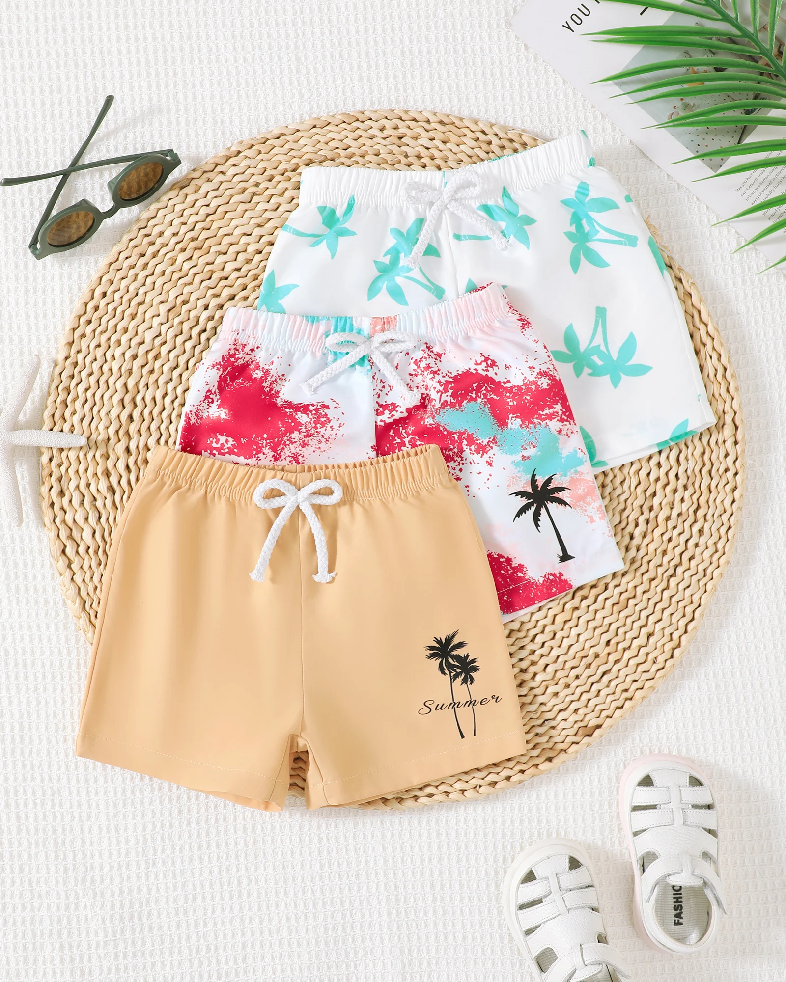 

Летний комплект из трех предметов для маленьких мальчиков 0-3 лет с принтом кокосовой пальмы, подходит для повседневной носки