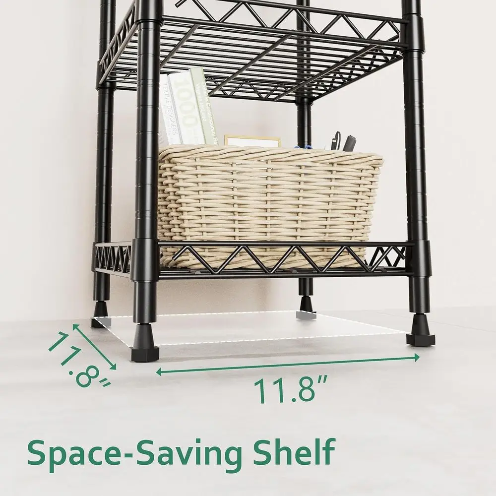 Regulowany regał metalowy z 5 półkami, czarny, do kuchni, pralni i łazienki, 11,8x11,8x50