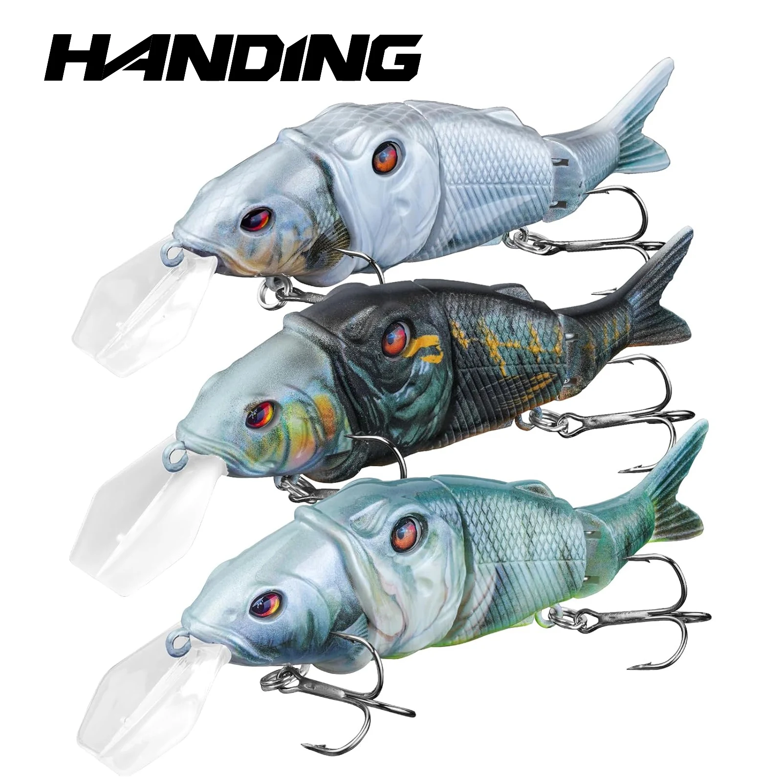 HANDING 3Pcs M1 Jointed Swimbait 3-Segments Body Fishing Lure Tackle Slow Sinking Fishing Lure Hard Bait Lures with Wide Lip