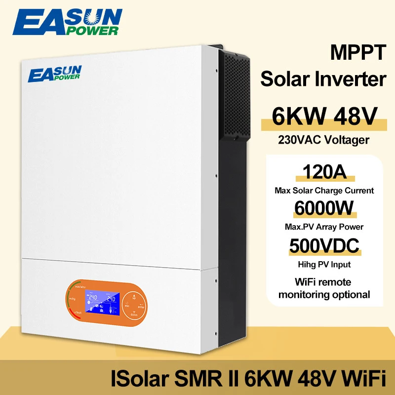 Easun 6000w 4000w 3200w 48v 24v MPPT Hybrid Off Grid Pure Sine Wave 120a 230v 50/60hz Solar Inverter Charger Support WIFINewest