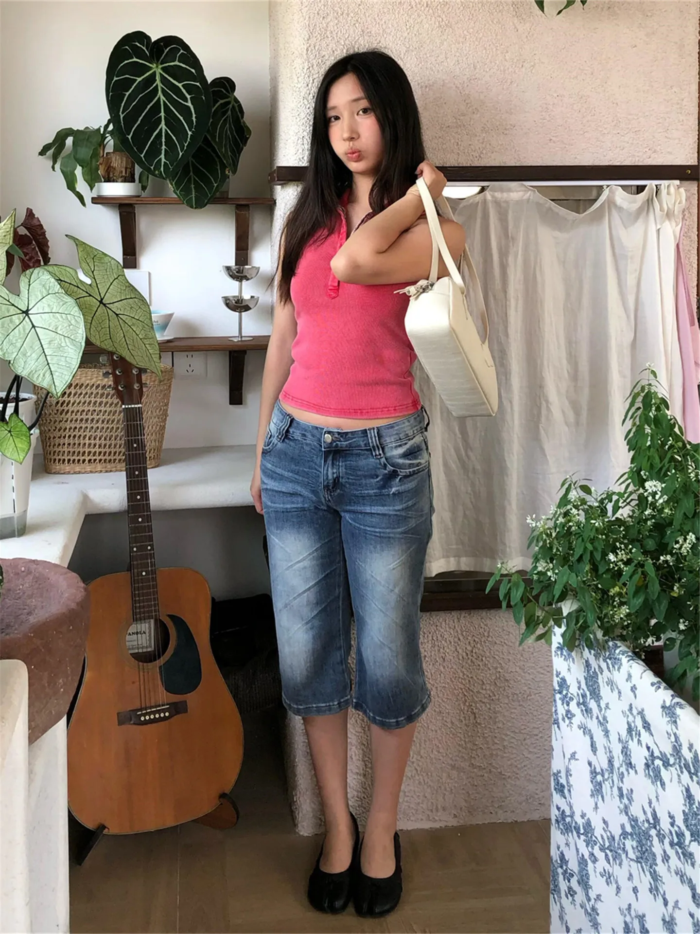 

American Vintage High Street Sexy Girl Micro Flared Seven Inch Jeans Women Summer Loose Slimming Low Waist mid Length Pants