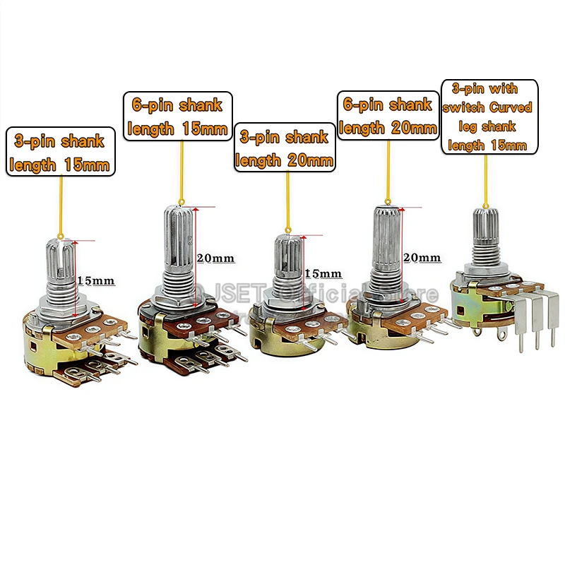 5pcs WH148 3-pin/6-pin Audio Amplifier Rotary Potentiometer Adjustable Resistor B1KΩ 2K 5K 10K 20K 50K 100K 250K 500K 1M Ohm AG