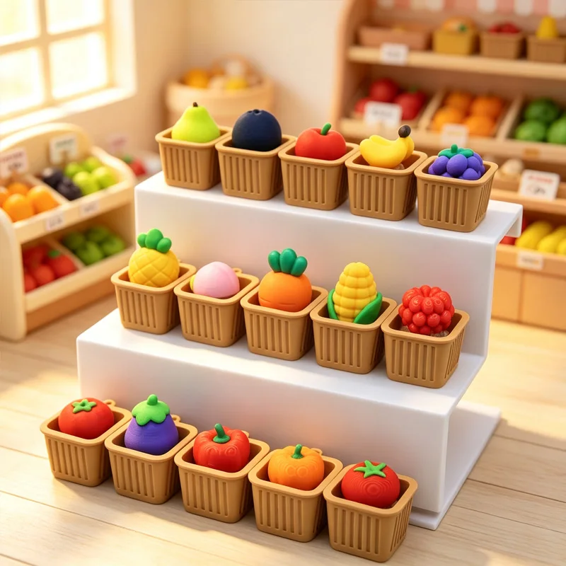 3D Printed Food Fidget Clicker Keychain Simulation Fruit Press Button Toy Stress Relief Backpack Pendant Christmas Party Gift