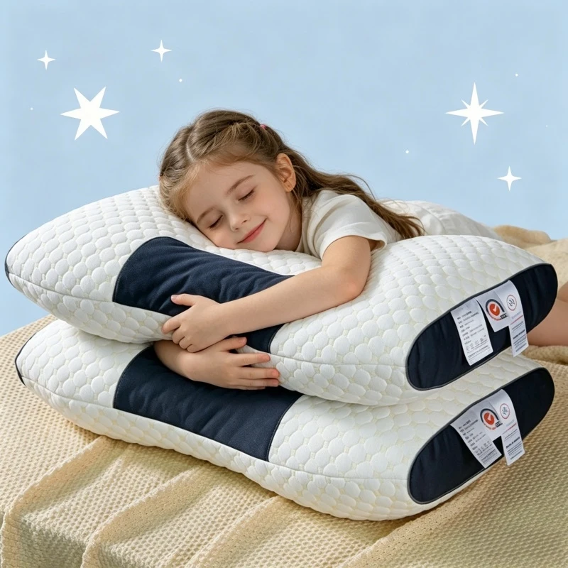 

SPA Honeycomb Massage Ergonomic Cervical Pillow 3D Two-Tone Knitted Cotton Neck Support No Collapse for Home Bedroom Daily Sleep