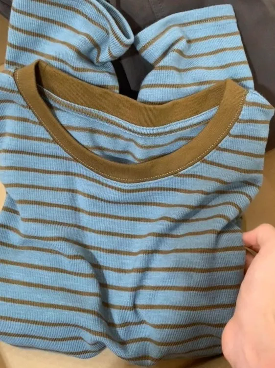 

Korean Sle Loose Knitted Stripe Top Women's Long Sve Base Layer irt Autumn Season Comfortable Breathable Casual Tee