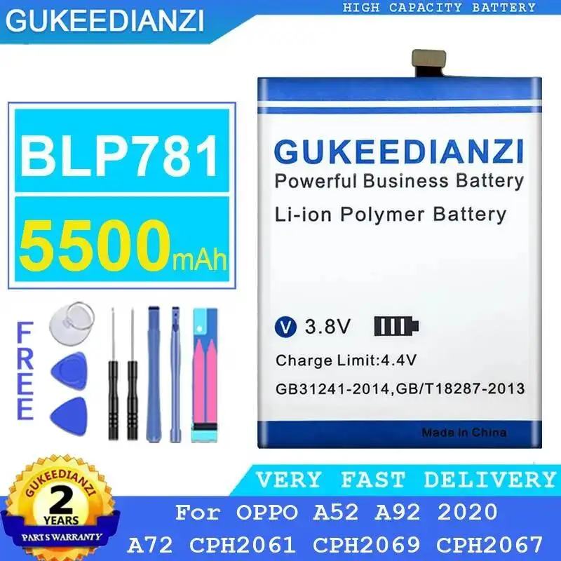 

Аккумулятор для мобильного телефона BLP781 5500 мАч для Oppo A52 A92 2020 A72 CPH2061 CPH2069 CPH2067