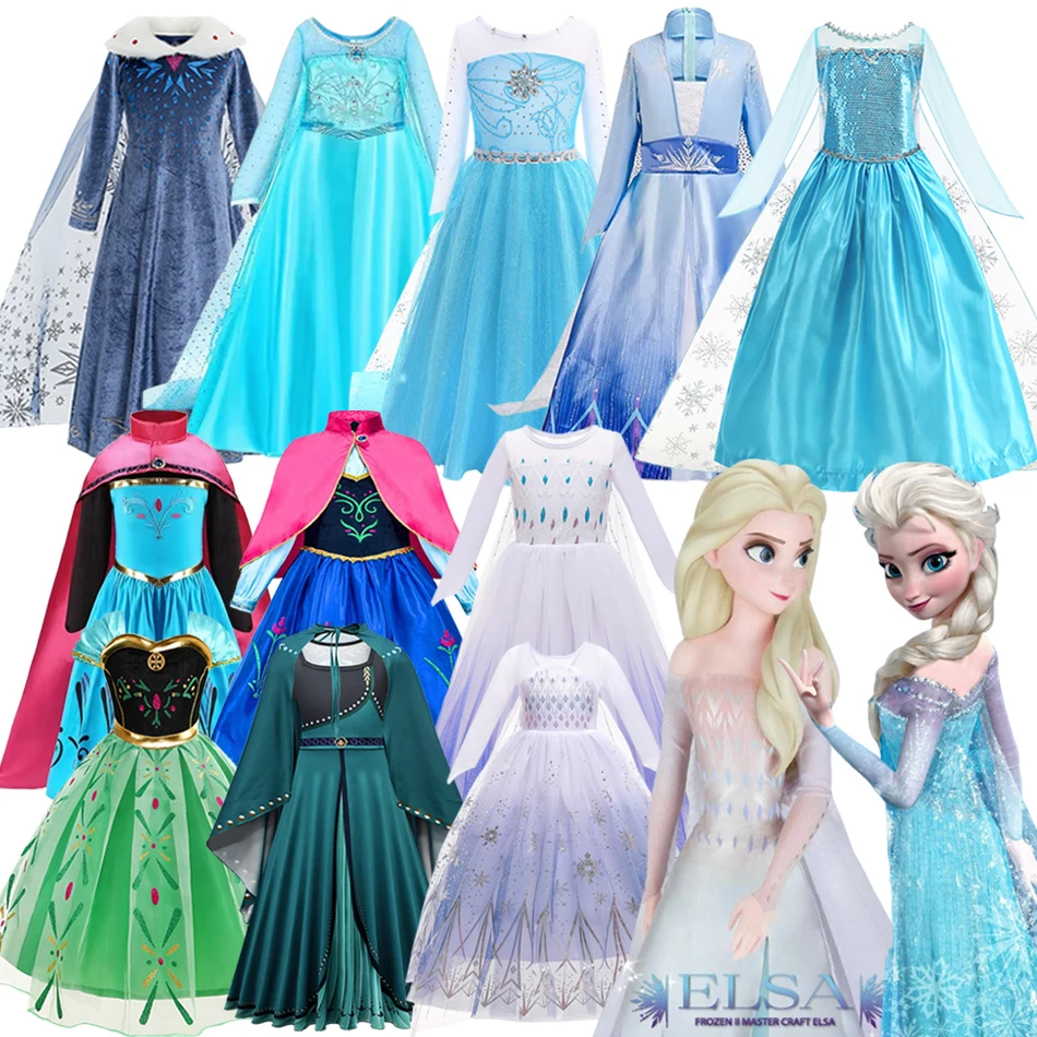 

Girl Frozen Elsa Anna Princess Snow Queen Costume Dress Disney Halloween Cosplay Carnival Dress Up Vestidos Birthday Party Gowns