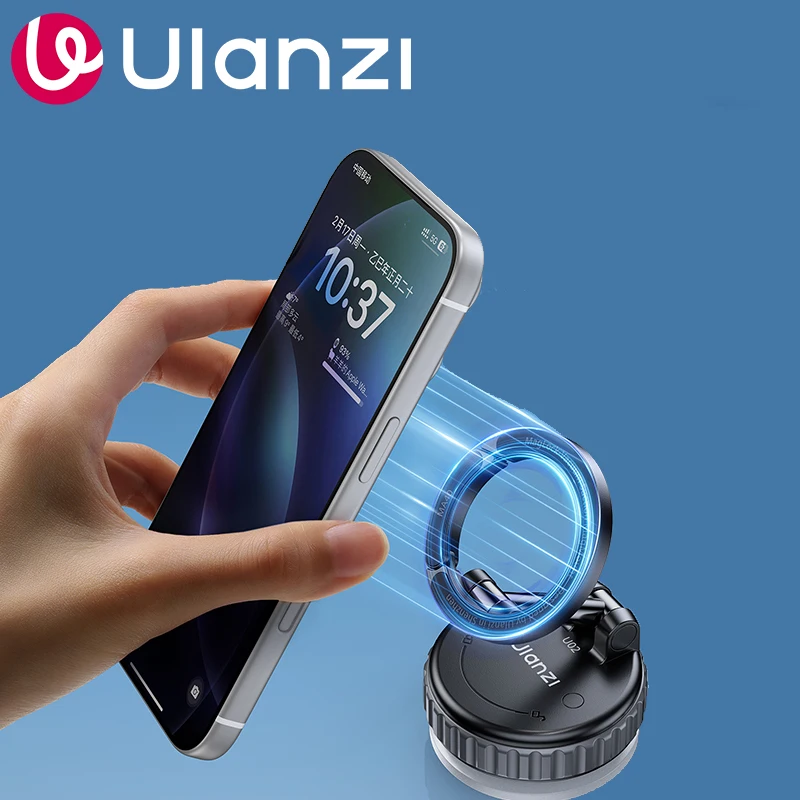 Ulanzi MA40 MagLock Suction Cup Mount Car Phone Holder Vacuum Suction Rotating Lock for Phone Travel Shooting Vlog