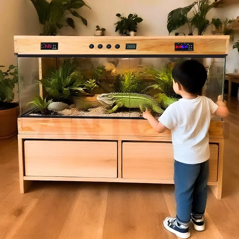 Panoramic Solid Wood Reptile Terrarium Constant Temperature Habitat for Geckos Turtles Snakes Heating Insulated Enclosure view 4