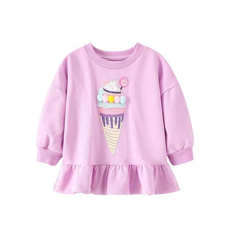 

Jumping Meters 2-7T Ice Cream Autumn Winter Girls Sweatshirts For Baby Long Sleeve Children's Clothing Embroidery Hooded Shirts