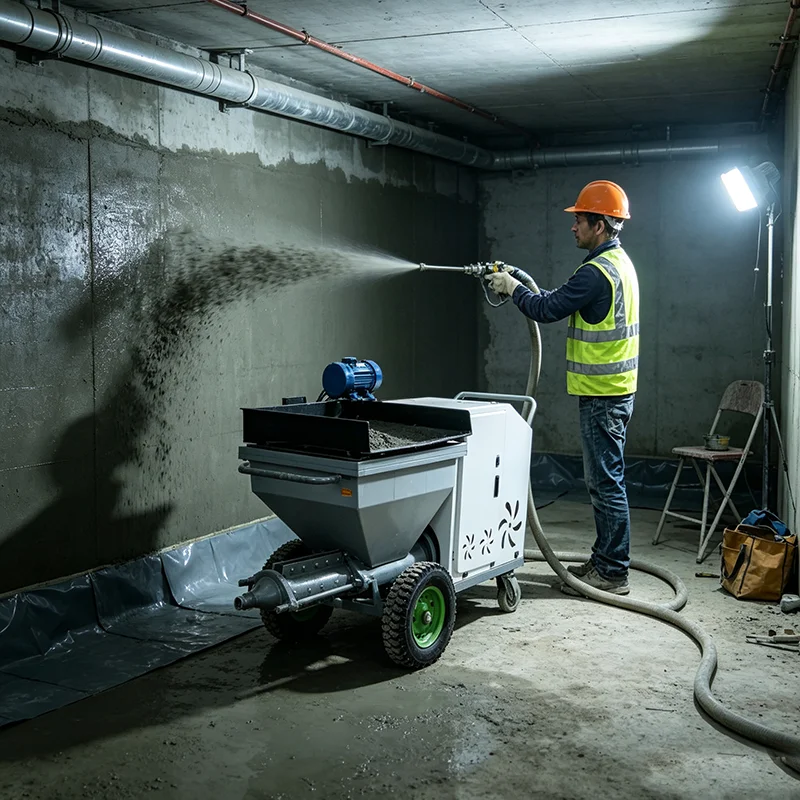 Compact Wheeled Stucco Sprayer Small Mortar Cement Render Plaster Spraying Machine For Interior Decoration