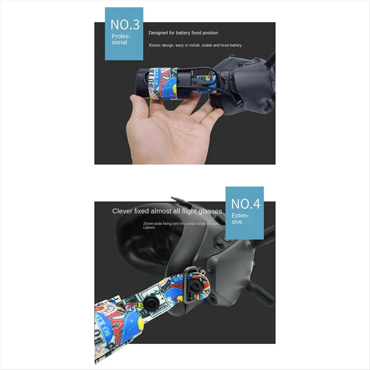 #87T Graffiti Headband,Suitable for FPV Video Glasses Graffiti Color Headband Fixed Strap (Elastic band)