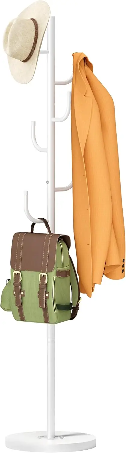 Heavy Duty Coat Rack Freestanding 4 Adjustable Size Coat Tree with Stable Wood Base Coat Hanger Stand with 6 Hooks Stand