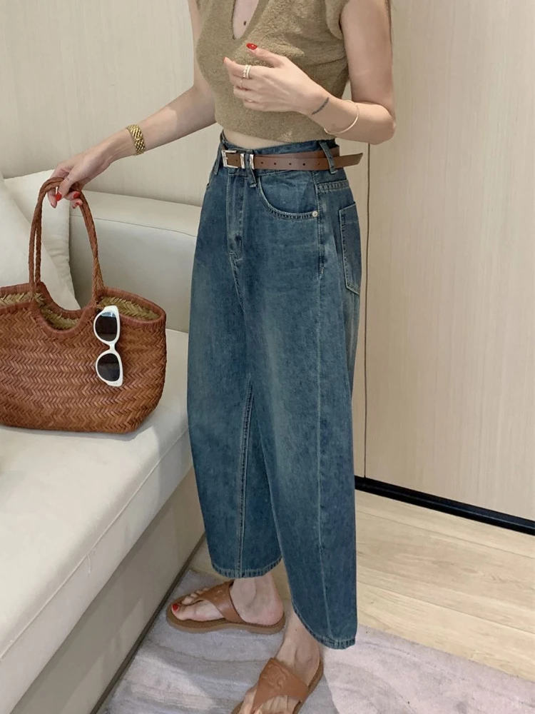 Harem Jeans Women Baggy Office Lady Comfortable Vintage Ankle-length Denim Blue Harajuku Ulzzang Leisure Streetwear High Waist