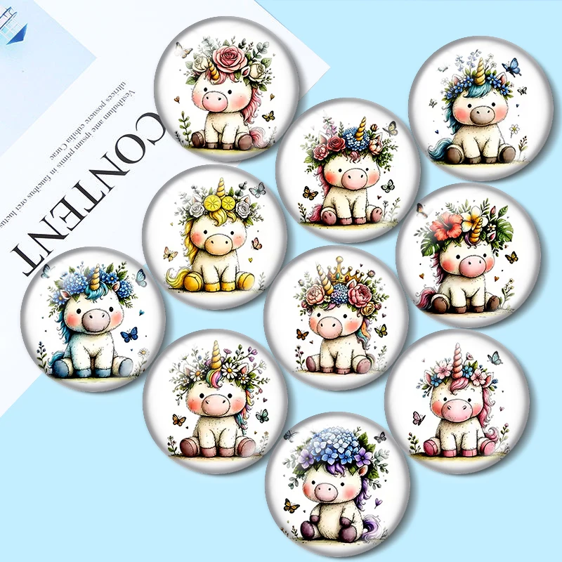 Fantasy Flower Unicorn  12/18/20/25mm glass cabochon  bracelet pendant rings for jewelry demo earrings back Making findings