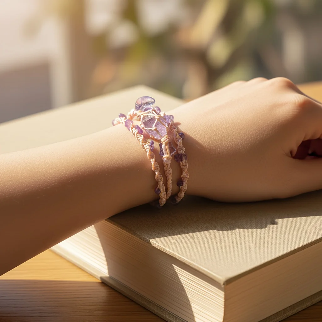 Hand- Woven Double- Layer Wish Bracelet Bohemian Style Natural Amethyst Rock Quartz Lucky Attracting Protective Jewelry