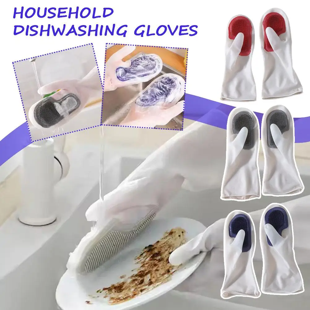 1 Pair Of Household Cleaning Gloves Waterproof Silicone Dishwashing Kitchen Chores Gloves Gloves C1n9