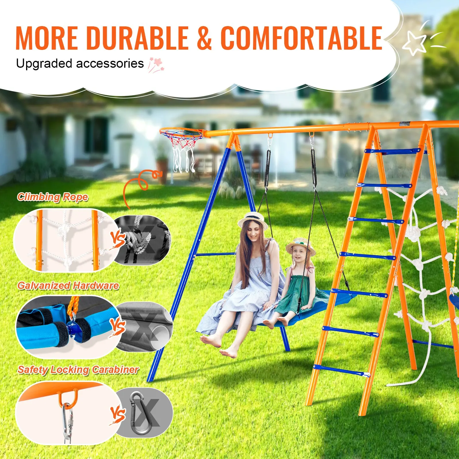 Swing Sets For 6 In 1 Swing Set 440lbs Capacity Metal Swingset