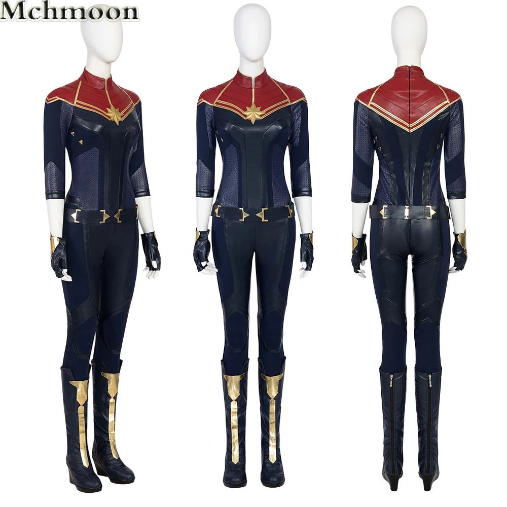 Captain Carol Cosplay Costume Heroine Carol Danvers Jumpsuit Set Superhero Outfit Halloween Masquerade Party Leather Suit