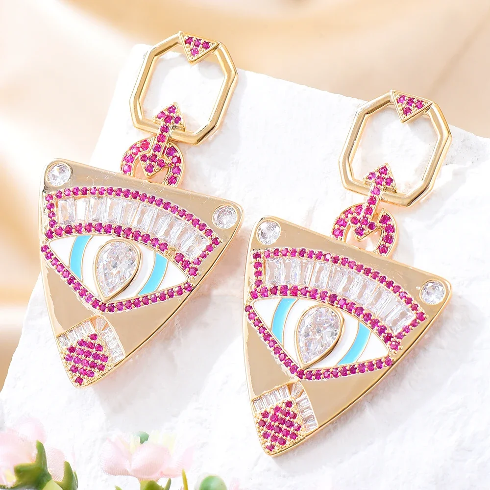 

Soramoore Luxury Big Eyes Pendant Earrings For Women Wedding Party Shiny Hoop Earrings Crystal Fashion Jewelry High Quality