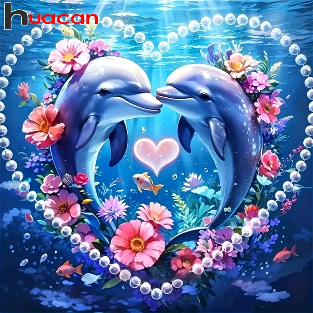 Huacan 5D Diamantmalerei Delfine Herz Blume Diamant-Mosaik Tier Neue Kollektion 2026 Bastelset