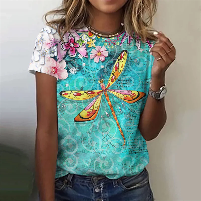 Summer Harajuku 3D Cute Animal Dragonfly Printing T Shirt Women Funny Streetwear Tee Shirts Unisex Fashion Short Sleeve T Shirts