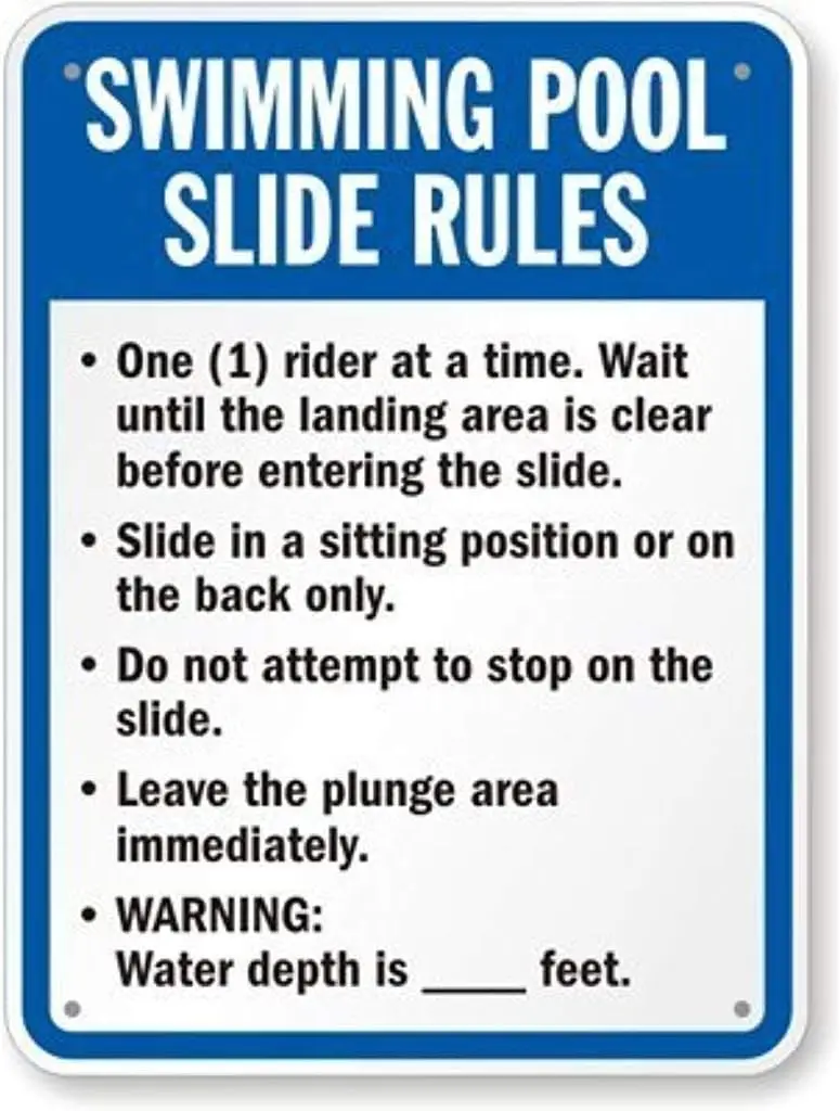 Tin Sign Swimming Pool Slide Rules Sign