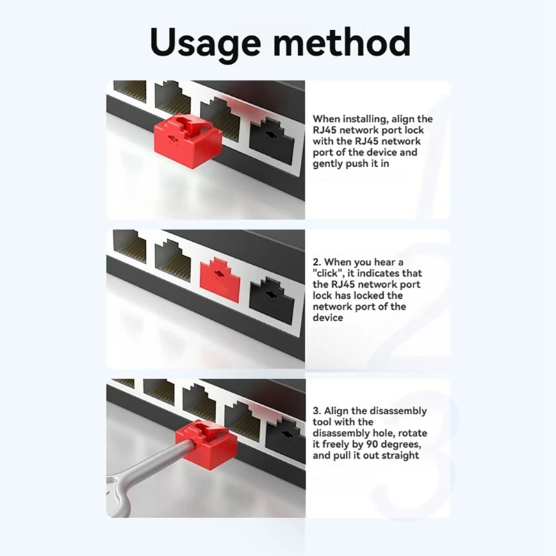 10PCS RJ45 Inserts Lock with Key Dust-Proof Network Plug Enhances Data Security Protection for Switch, Router Red