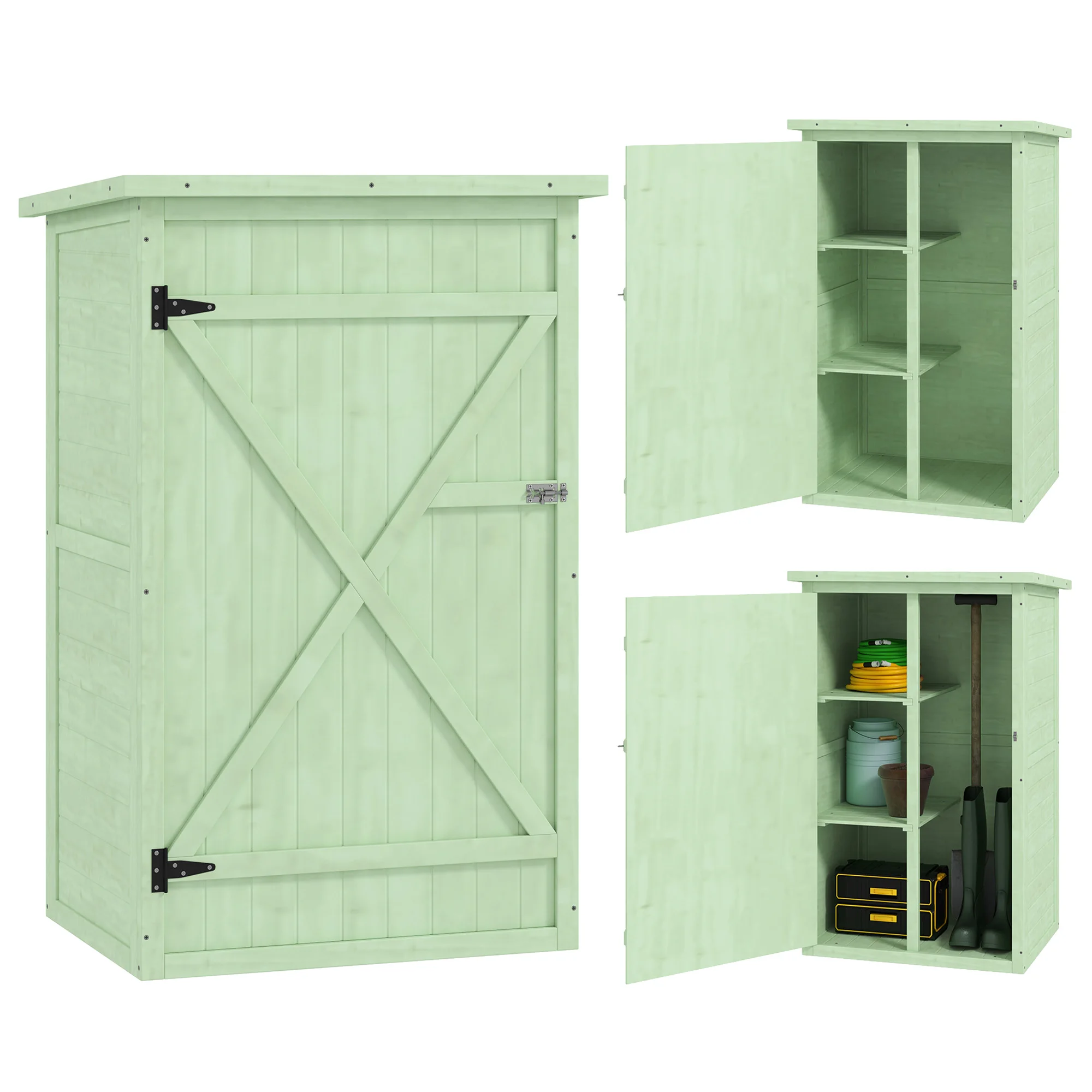Outsunny Caseta de Jardín de Madera 75x56x115 cm con 3 Estantes Puerta Pestillo