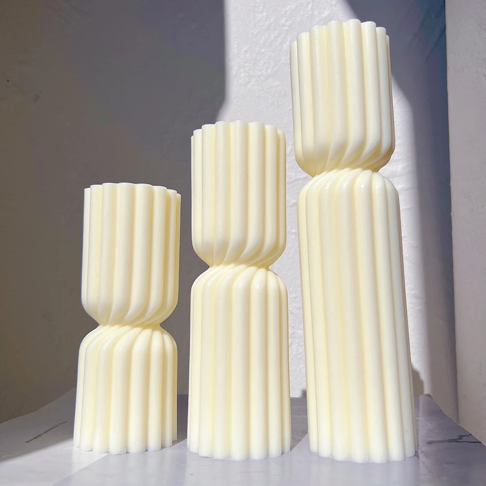 Cylindrical Tall Twirl Pillar Candle Mold Ribbed Aesthetic Twist Swirl Silicone Mould Geometric Striped Soy Wax Mold