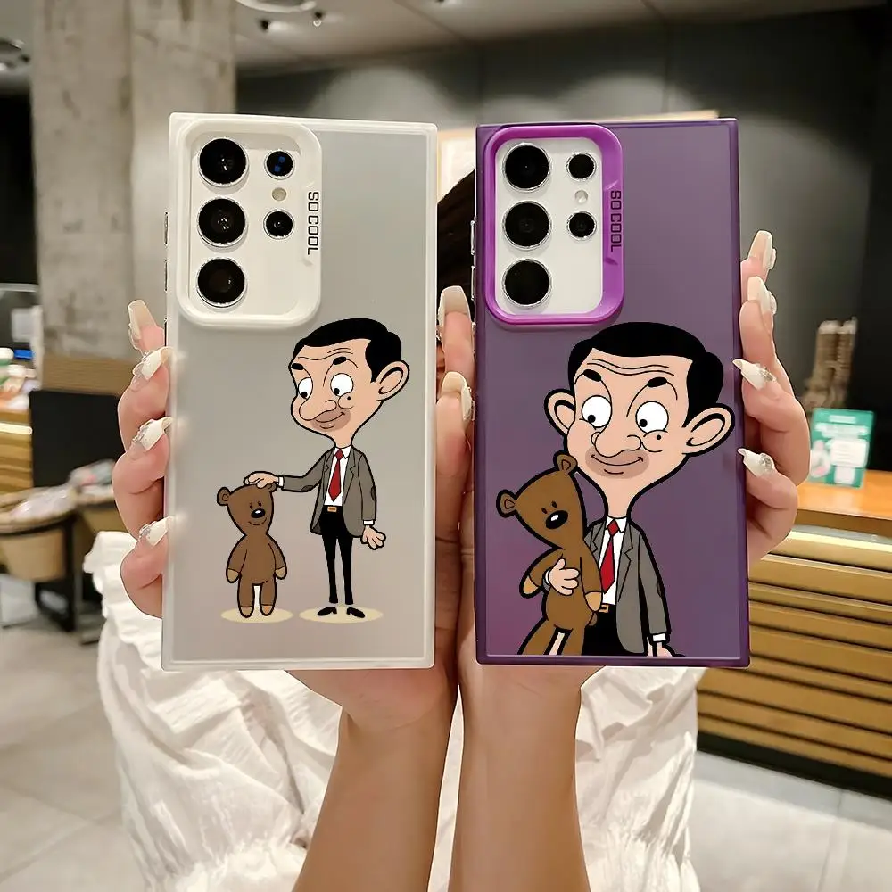 Mr. B-Bean Cartoon Phone Case For Samsung Galaxy S25 Edge S24 S23 S22 S21 S20 Ultra Funda Silicone Colorful Silver Phone Case