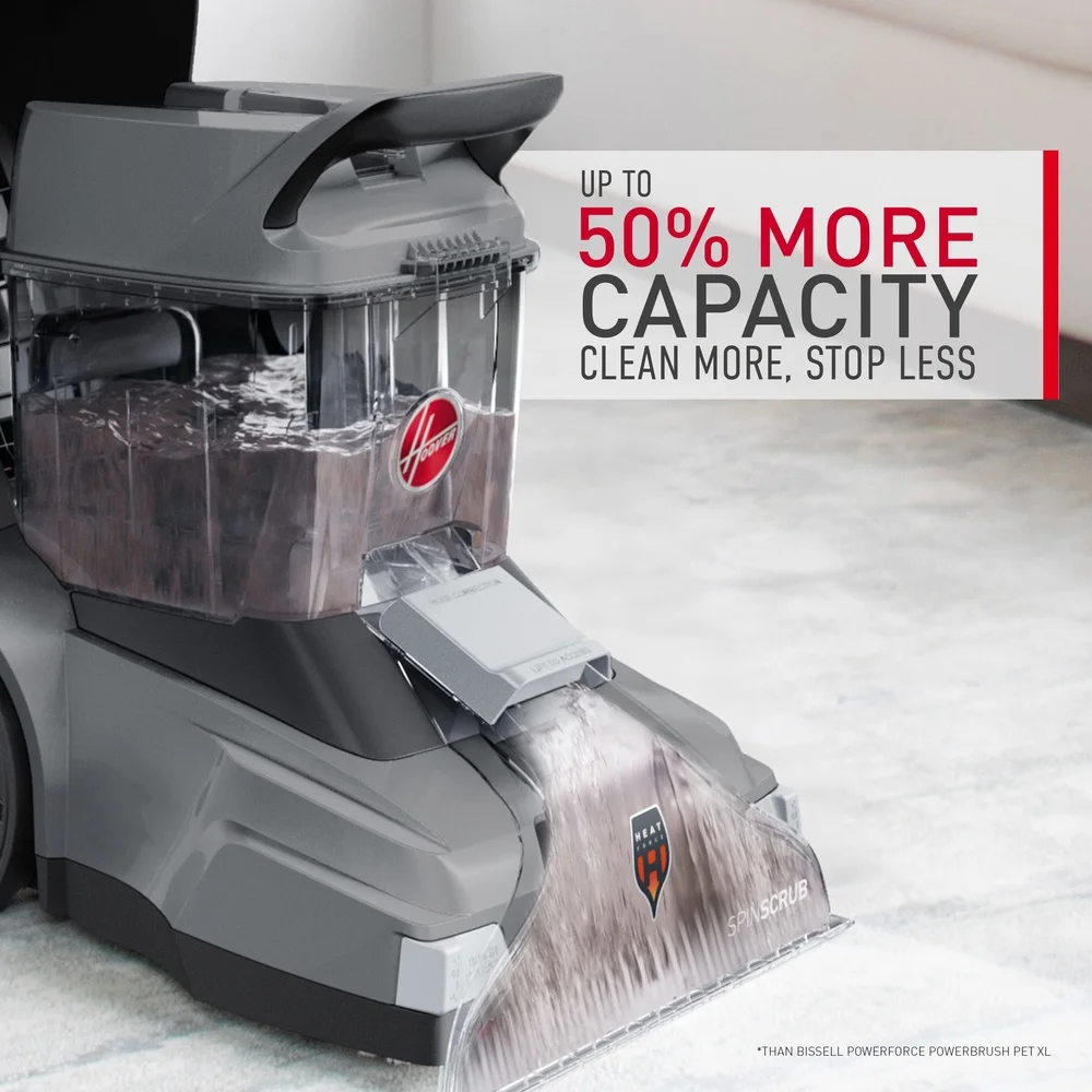 PowerScrub XL Carpet Cleaner Machine Deep Stain Removal Five SpinScrub Brushes Quick Dry Upholstery Tool Two Tanks Included